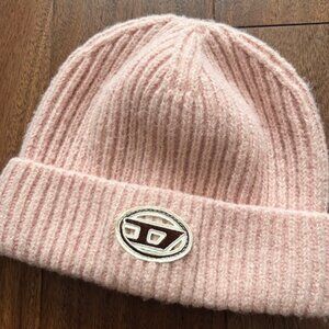 DIESEL Women Hat Pink Wool Blend Knitted Soft Stretchy Winter Hat